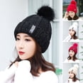 thumbnail image 1 of Naierhg Beanie Women Hat Solid Color Fluffy Ball Stretch Thicken Fleece Lined Autumn Winter Coldproof Fashion Labeling Beanie Hat Daily WearWhite, 1 of 8