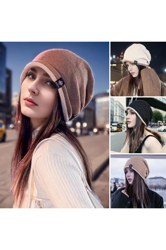 Beanie Women Winter Hat Knitted Elastic Thick Warm Soft Cold Resistant No Brim Beanie Baggy Solid Color Lady CapBeige
