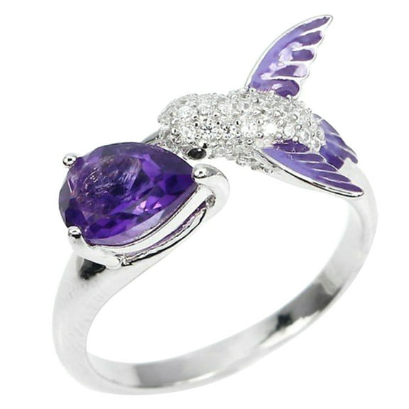 Naierhg Bird Water Drop Faux Amethyst Cubic Zirconia Women Engagement Wedding Open Ring