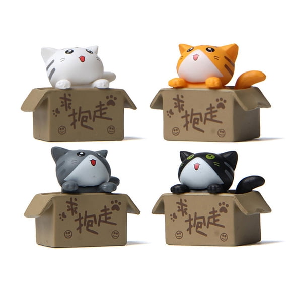 Naierhg Cat Figurines Exquisite Lovely Gardening Doll Solid Model Creative Micro Landscape Cardboard Box Cat Mini 3D Cartoon Animal Models Desktop Ornaments