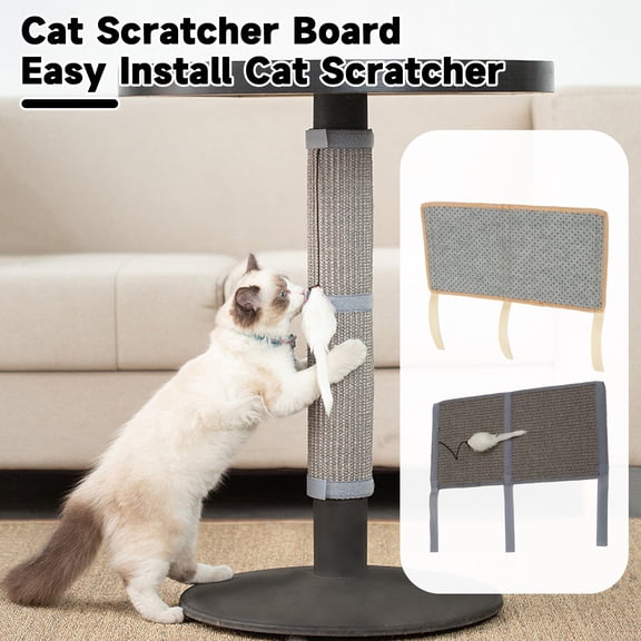 Naierhg Cat Scratcher Pad with Mouse Toy Natural Sisal Cat Nail File Scratching Pad Protect Furniture Legs Easy Install for Table Leg Grey