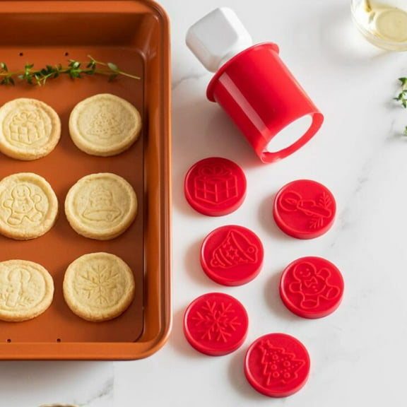 Naierhg Christmas Cookie Stamps Set 6 Styles Cookie Cutters Molds Plunger Non-Stick Homemade Christmas Cookies Embossing Mold Chocolate Fondant Mooncake Embosser Green