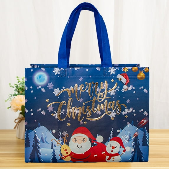 Naierhg Christmas Gift Bag Santa Claus Snowman Design Large Capacity Dual Handle Non-woven Fabric Candy Gift Packaging Bag A