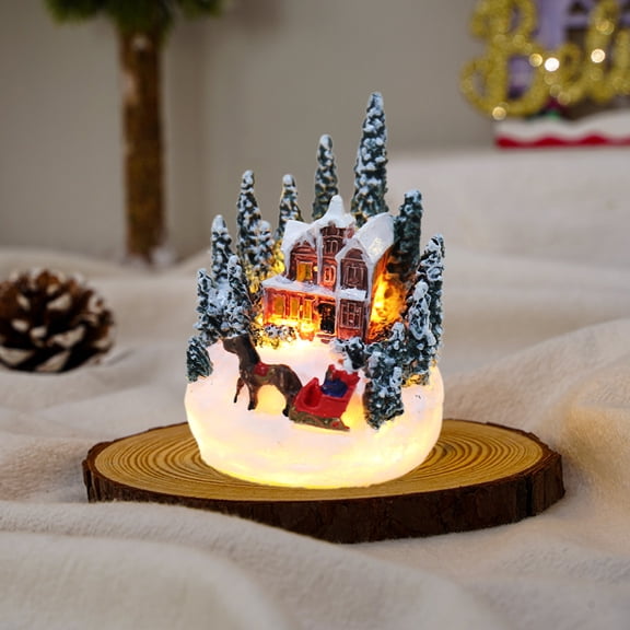 Naierhg Christmas House Ornament Micro Landscape with LED Light Resin House Create Atmosphere Resort Decoration for Xmas Multicolor