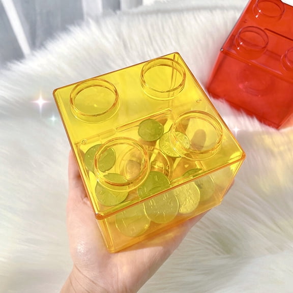 Naierhg Coin Bank Transparent Visible Easy to Use Building Block Design Money Saving Box for Gifts