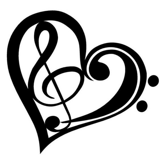 Naierhg Creative Sticker Treble Clef Heart Music Decal DIY Reflective Car Decoration Black