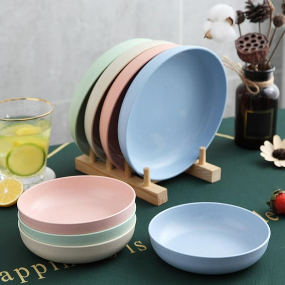 Naierhg Dinner Plate Solid Color Smooth Surface Easy Cleaning Microwave Safe Food Grade Tableware Round Shape Food Plate Home Anti-Slip Base Dinner Dish Kitchen Supplies