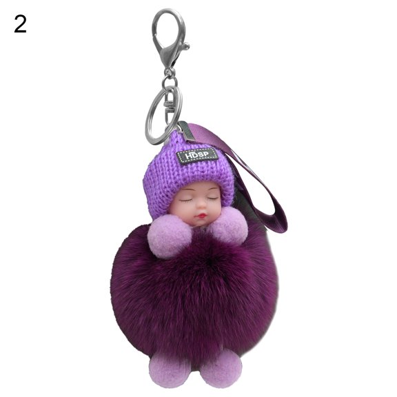 Naierhg Doll Keychains Fluffy Sleeping Baby Multi-colored Knitted Hat Wear Baby Key Ring for Women