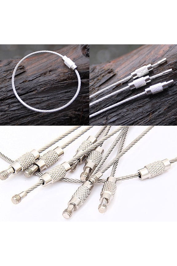 Durable Stainless Steel Screw Locking Wire Keychain Rope Key Holder Organizer