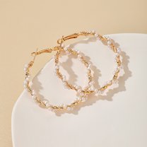 Naierhg Ear Studs Spiral Round Faux Pearl New Large Circle Hoop Earrings for Party