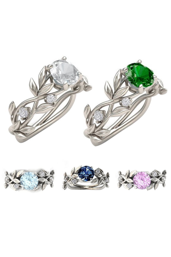 Elegant Wedding Bridal Leaves Vine Hollow Shiny Rhinestone Lady Ring Jewelry Green