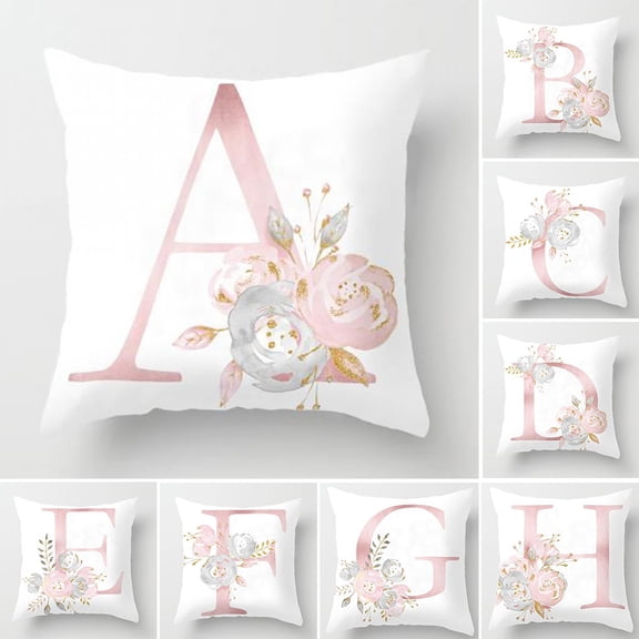 Naierhg English Alphabet Floral Print Pillow Case Waist Cushion Cover Wedding Bed Decor C