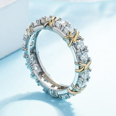 Naierhg Exquisite Dual Color X Ring Platinum Plated Rhinestone Women Jewelry Accessories