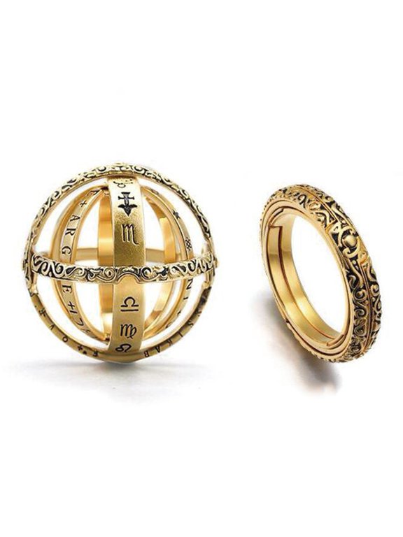 Fashion Women Men Hollow Astronomical Ball Overturn Transform Tellurion Ring Silver