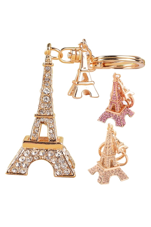 Fashion Women Rhinestones Double Eiffel Tower Key Chain Handbag Hanging Keyring