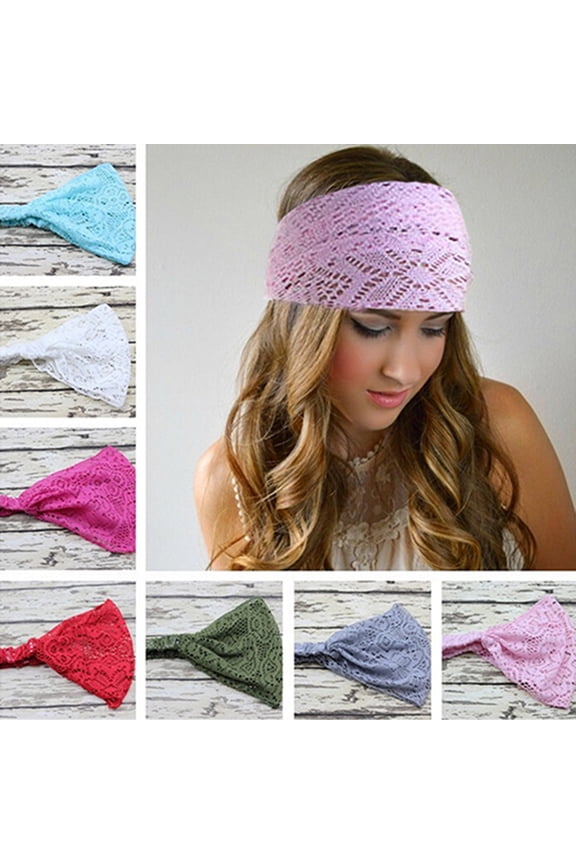 Girl's Stretchy Wide Lace Headband Turban Headwrap Bandanas Hairband