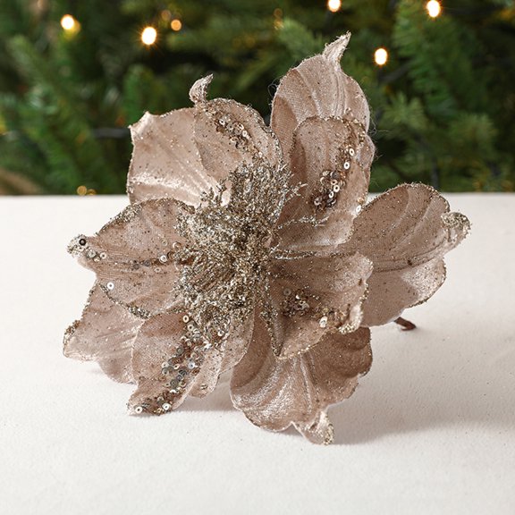 Naierhg Glitter Artificial Flower Christmas Tree Decoration Vibrant Color Realistic Looking Easy to Hang Faux Flower Holiday Party Ornament Pink