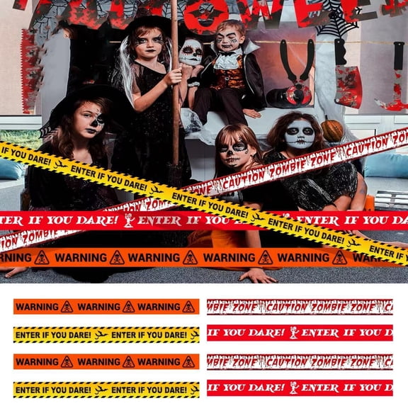 Naierhg Halloween Warning Tape Outdoor Danger Warning Line Decoration Window Hanging Banner Scary Haunted House Prop Party Supplies