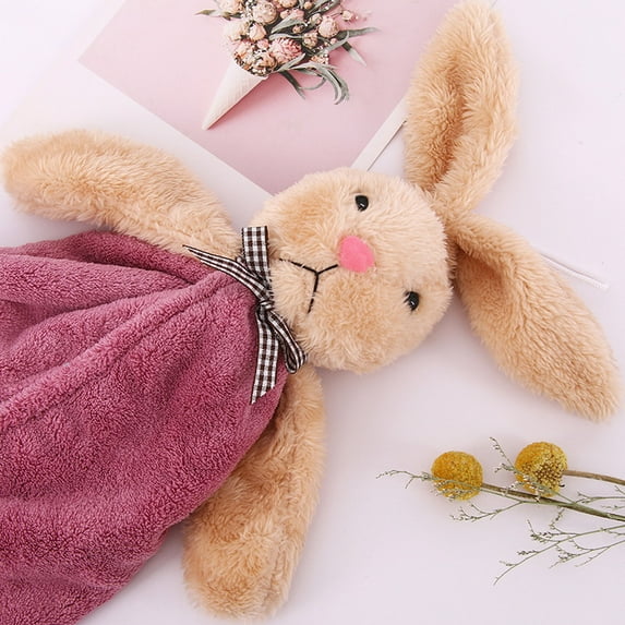 Naierhg Hand Towel Strong Water Absorption Comfortable Microfiber Cartoon Rabbit Design Hanging Coral Fleece Cleaning Cloth Household Supplies One Size H