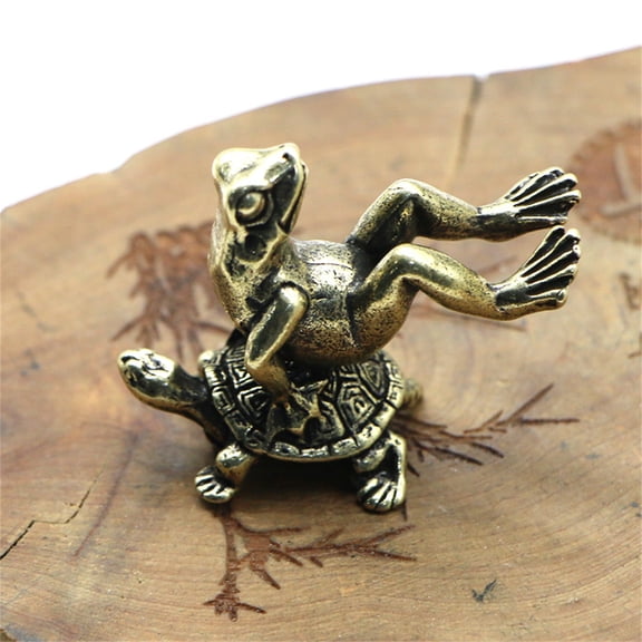 Naierhg Handcrafted Frog Tortoise Figurine Fine Symbol Brass Miniature Animal Tea Pet for Desktop