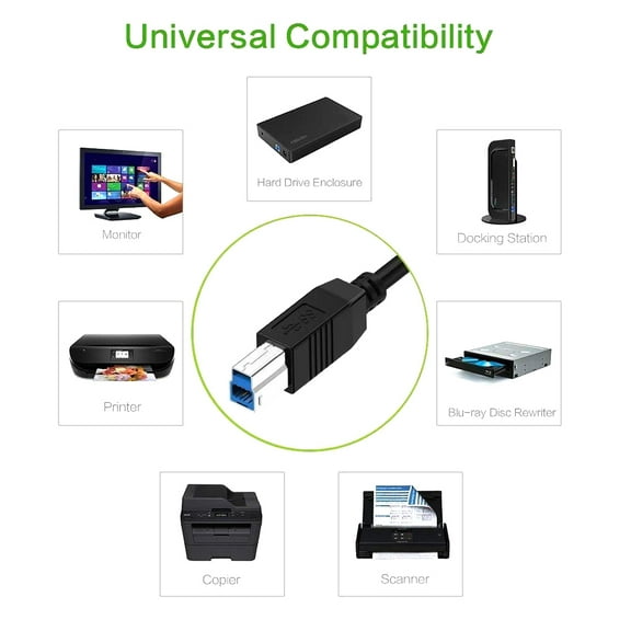 Naierhg High Speed USB 3.0 Type A to B Hub Connector Cable for Printer Scanner 1.5M