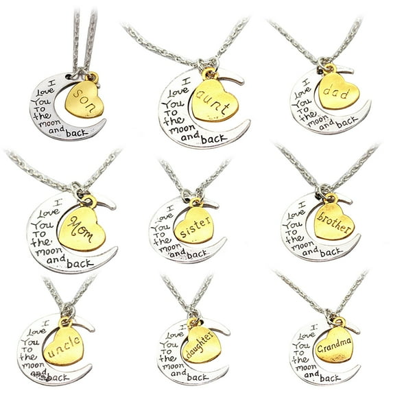 Naierhg I Love You Carved Letter Moon Love Heart Pendant Necklace Family Jewelry Gift Sister