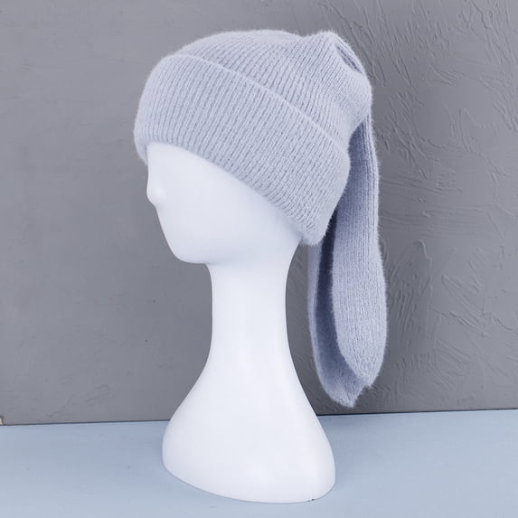 Naierhg Knit Bunny Beanie Hat Women Cute Rabbit Ear Beanie Crochet Hat Winter Warm Skull Cap Outdoor Ski Slouchy Hat for Winter Beige