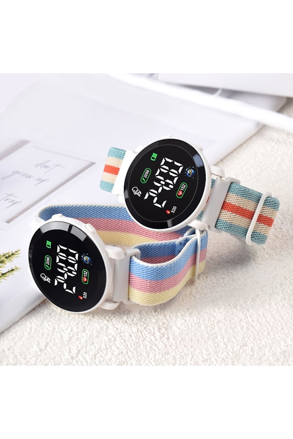 LED Electronic Watch Elastic Band Multifunctional Luminous Round Dial Adjustable Time/Date Display Braided Electronic Digital Wrist Watch Clock Fashion Accessory