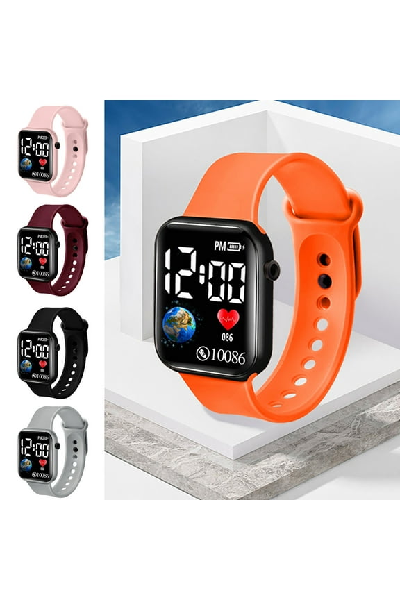 LED Electronic Watch Waterproof Adjustable Soft Silicone Strap Square Earth Dial s Casual Sports Digital Wristwatch Birthday Gift