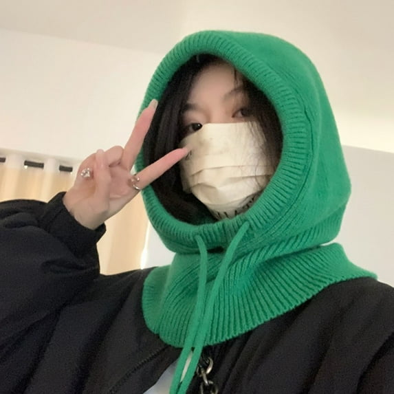 Naierhg Ladies Winter Balaclava Knitted Thick Solid Color Drawstring Elastic Ear Neck Lightweight Warm Soft Unisex Women Men Cap Daily Hat for Winter Red