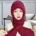 thumbnail image 1 of Naierhg Ladies Winter Integrated Hat Scarf Thickened Knitted Warm Soft Cozy Elastic Ear Neck Head Protection Windproof Pure Color Balaclava Neck Wrap Combo Lady Headwear for Winter Khaki, 1 of 8