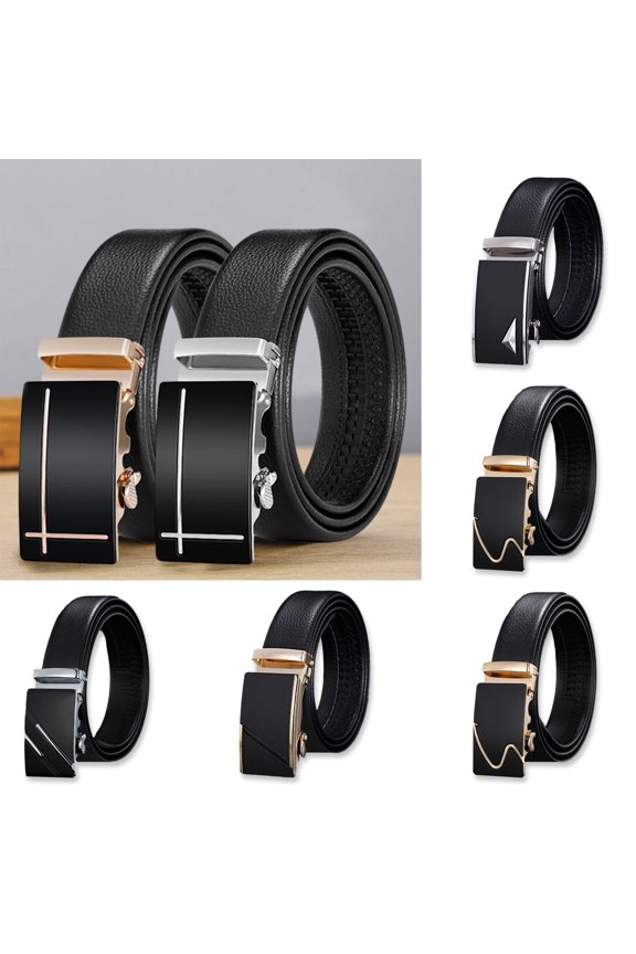 Men Autumatic Belt Business Formal Belt Smooth Faux Leather Alloy Buckle Anti-break Great Durability Anti-slip Men Meeting Commute Suit Pants Belt