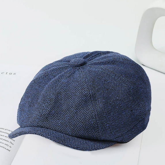 Naierhg Men Autumn Winter Classic Herringbone Pattern Octagonal Hat Extended Brim Beret Hat Newspaper Painter Hat Fashion Accessories for Winter Light Grey