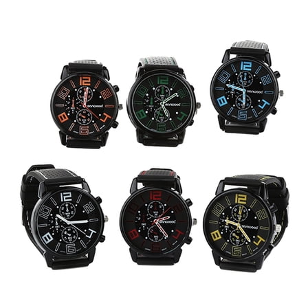 Naierhg Men Casual Quartz Analog Silicone Band Stainless Steel Round Sports Wrist Watch Red