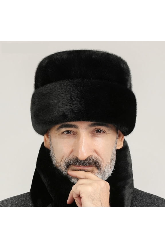 Men Winter Solid Color Imitation Fur Hat Thickened Warm Plush Hat Coldproof Windproof Outdoor Hat Fashion Accessories for Winter Black