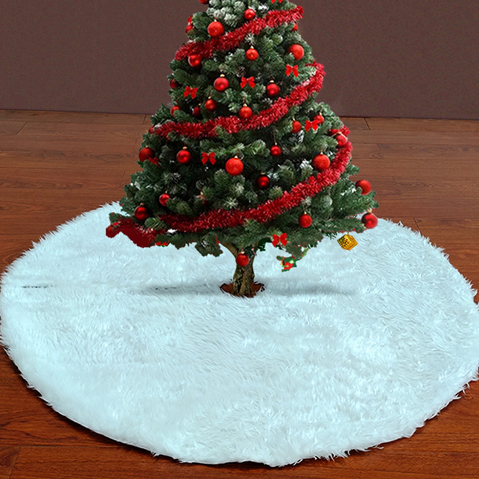 Naierhg Merry Christmas Tree Skirt Snowflake Pattern White Plush Mat