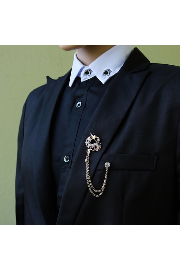Metal Badge Creative Pretty Chinese Style Rhinestone Dragon Brooch for Men