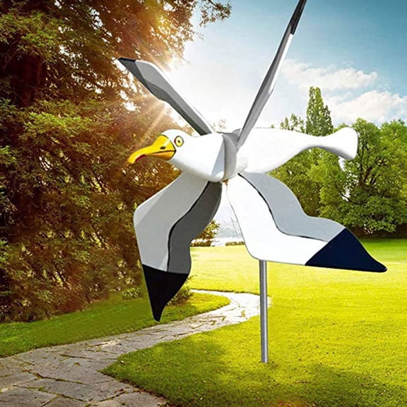 Naierhg Metal Decorative Anti-rust Seagull Shape Bird Gyro Windmill Wind Grinder for Garden,White
