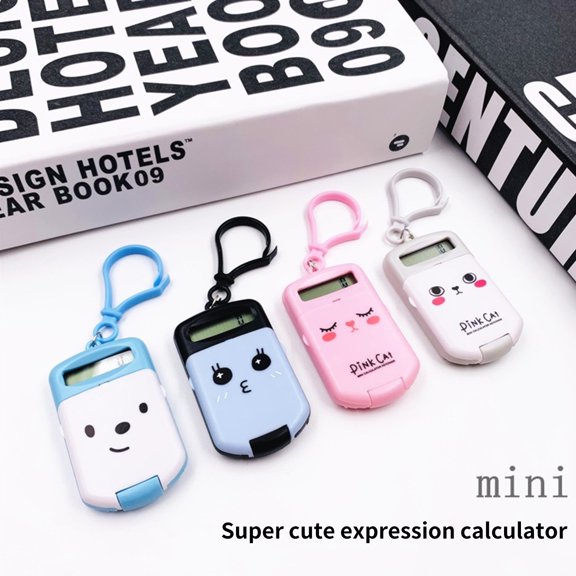 Naierhg Mini Calculator Cute Emoticons Plastic Cartoon Digital Calculator with Key Ring Office Supplies