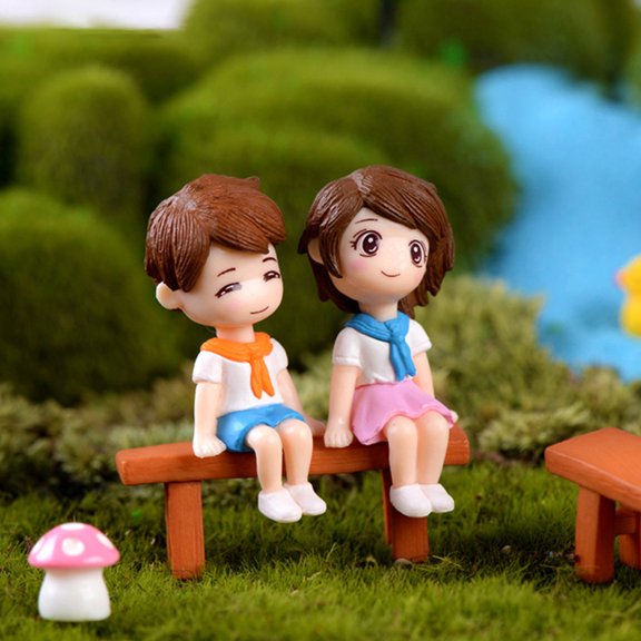 Naierhg Mini Girl Boy Park Bench Model Figurine Miniature Landscape Ornament DIY Decor