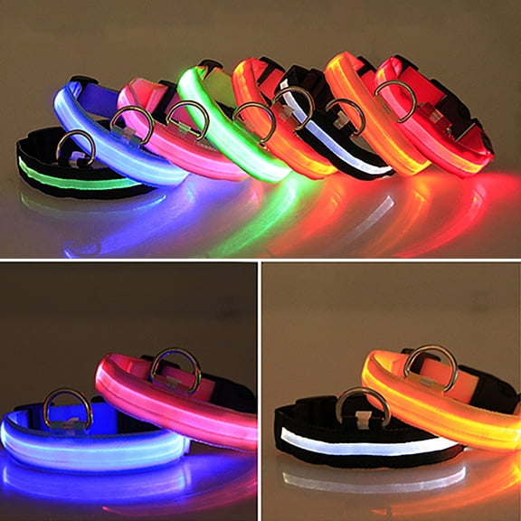 Naierhg Neck Strap Adjustable Rain Resistant Nylon LED Dog Collar Red
