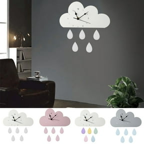 Naierhg Nordic Wooden Cloud Raindrop Shaped Wall Clock Nursery Kids Room Decoration Multicolor