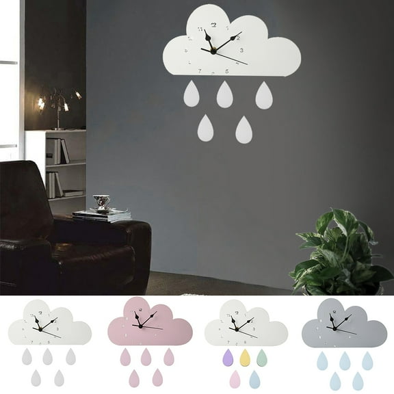 Naierhg Nordic Wooden Cloud Raindrop Shaped Wall Clock Nursery Kids Room Decoration White