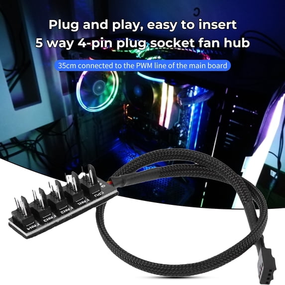 Naierhg PWM Fan Splitter 1 to 4/5 4Pin Nylon Mesh CPU Fan Adapter Power Extension Cable for Desktop