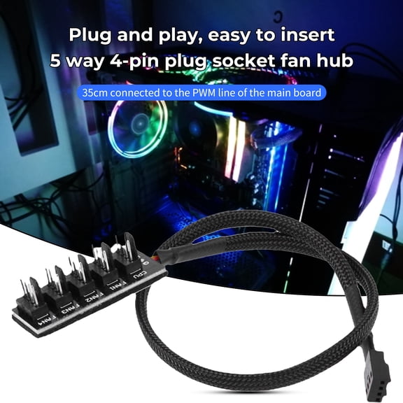 Naierhg PWM Fan Splitter 1 to 4/5 4Pin Nylon Mesh CPU Fan Adapter Power Extension Cable for Desktop