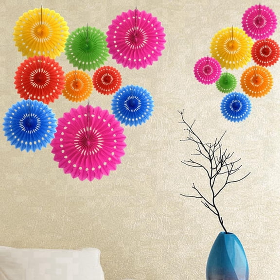 Naierhg Paper Fan Flower Round Skeleton Scene Setting Props Paper Fans Pinwheels Hanging Flower for Party