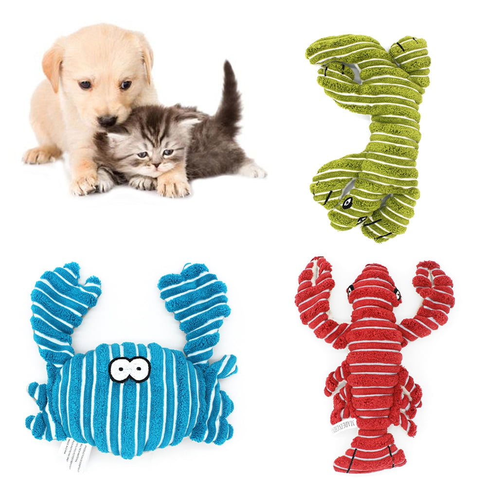 Naierhg Pet Dog Cats Puppy Cute Lobster Crab Lizard Shape Doll Soft Squeaky Chew Toy Red