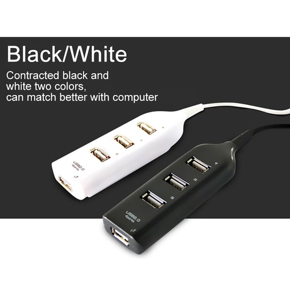 Naierhg Portable 4 Ports USB 2.0 Super Speed 480Mbps Hub Splitter Adapter White