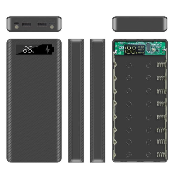 Naierhg Portable Micro USB Type-C 18650 Battery Enclosure LCD DIY Mobile Power Bank Case