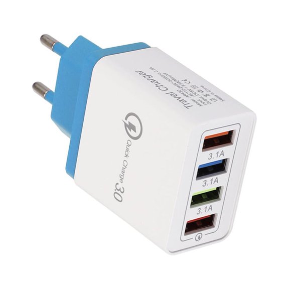 Naierhg Portable Travel 4 USB Ports Fast Charging QC 3.0 Wall Charger Power Adapter